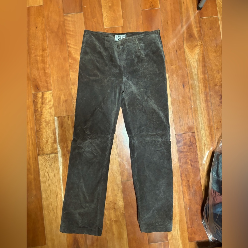 Vintage Midrise Straight Leg Brown Suede Pants